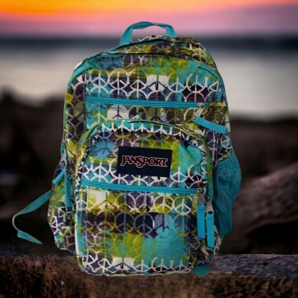Jansport Backpack Peace Sign Allover Print Bohemian Boho Hippie Colorful Large. - Picture 15 of 16